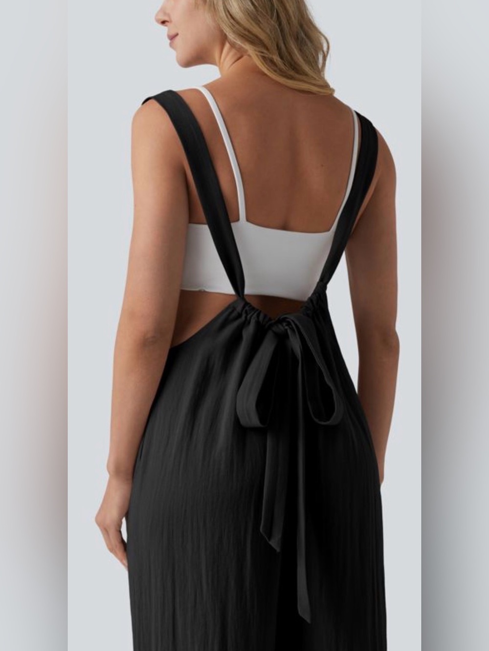 New Wide Leg Adjustable Tie Straps Suspender Style Jumper in Black Sz SMALL